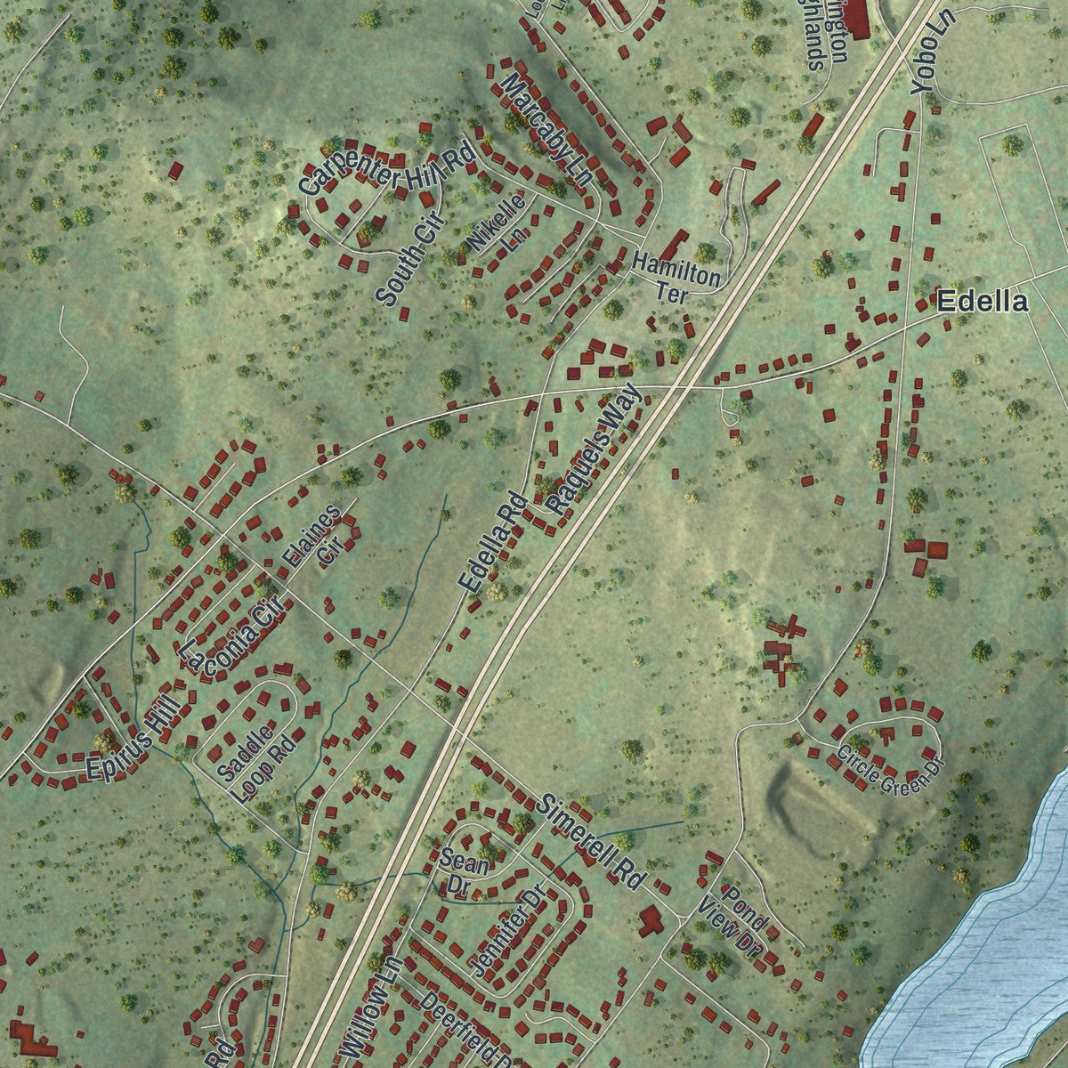 Second close-up of the map of South Abington, Pennsylvania print showing more streets and buildings