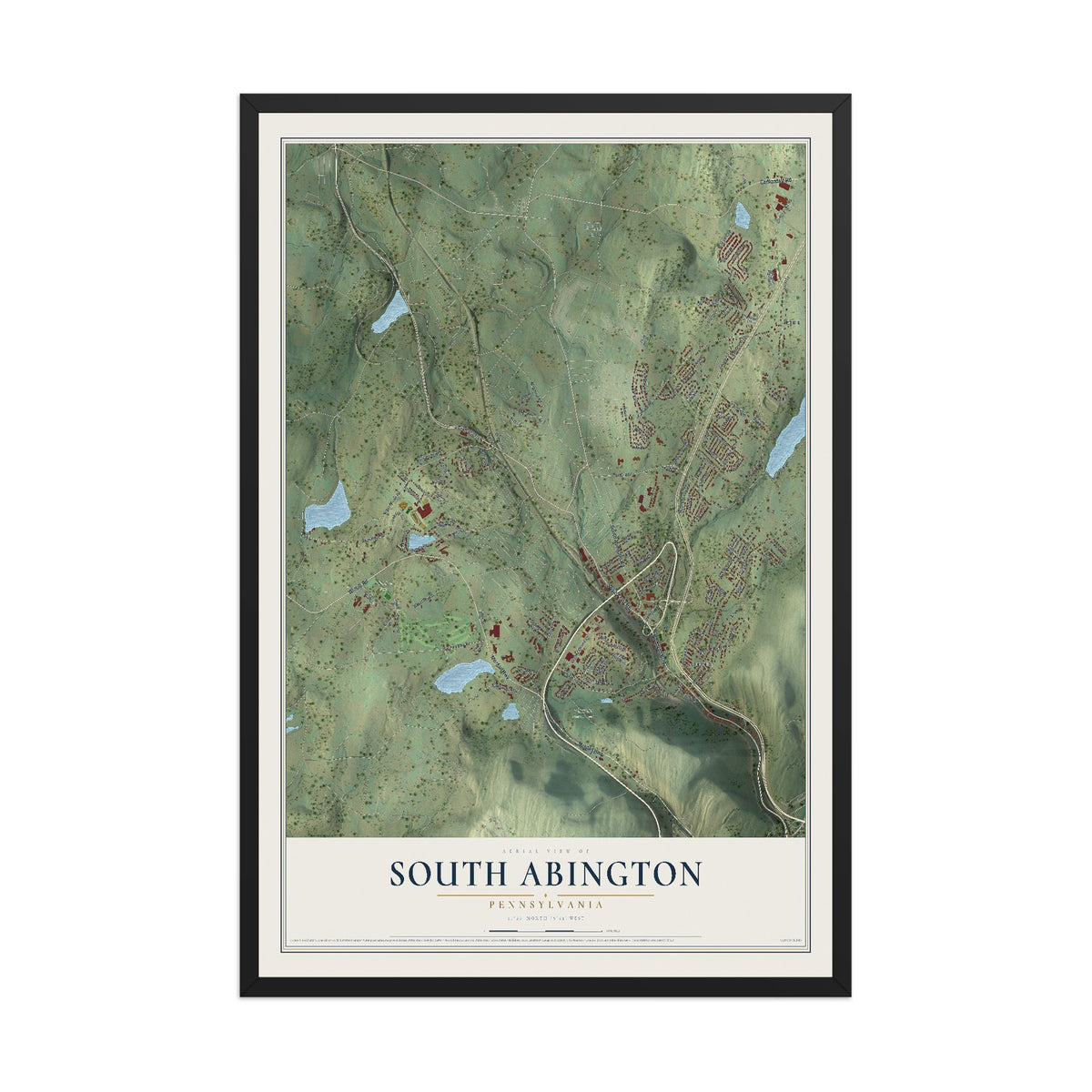 Map of South Abington, Pennsylvania, 12 x 18 inch print in a black wood frame