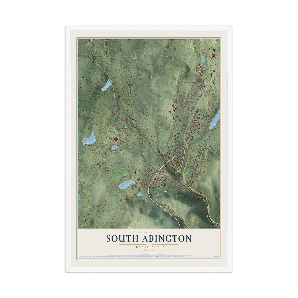 Map of South Abington, Pennsylvania, 12 x 18 inch print in a white wood frame