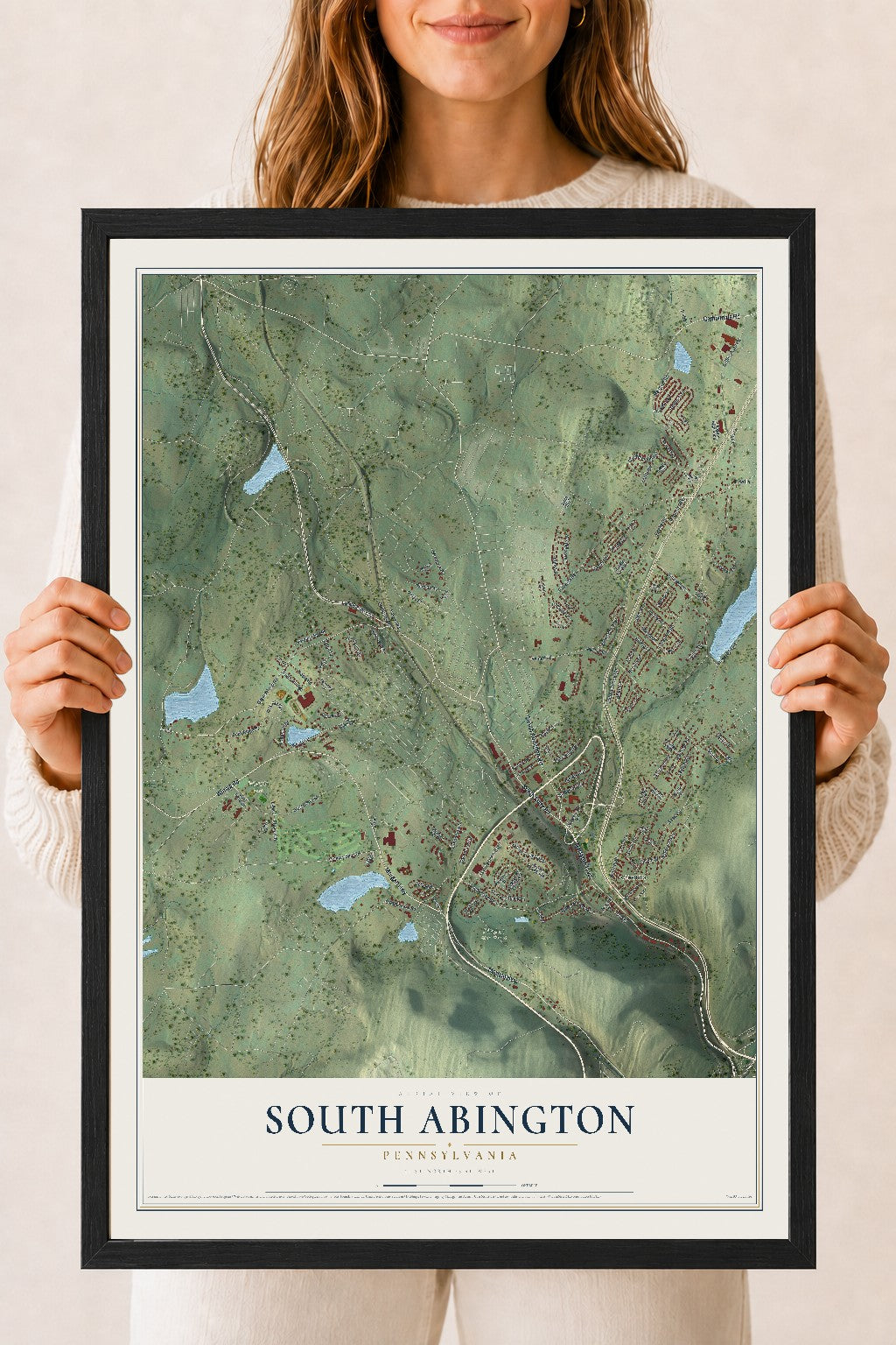 Map of South Abington, Pennsylvania, 18 x 24 inch print in a black wood frame