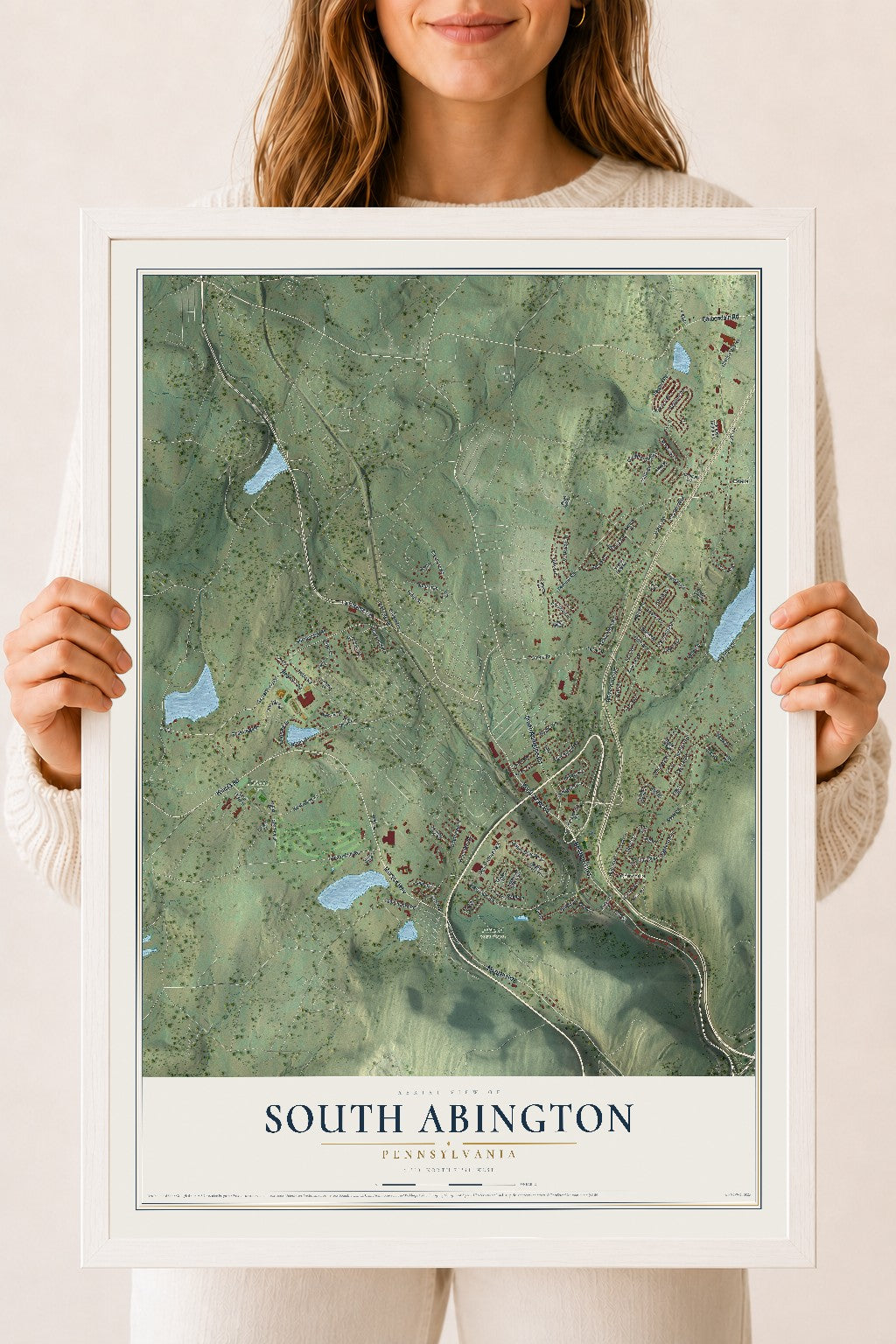 Map of South Abington, Pennsylvania, 18 x 24 inch print in a white wood frame