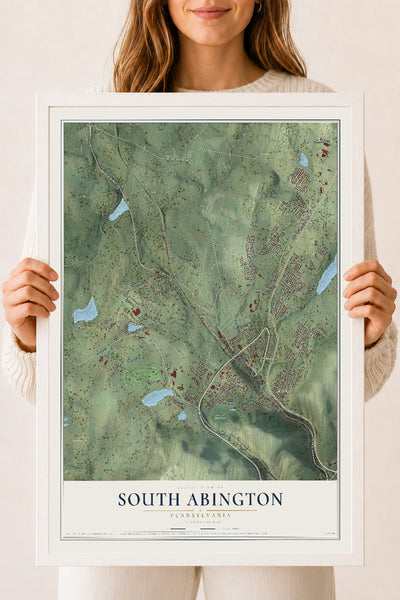 Map of South Abington, Pennsylvania, 18 x 24 inch print in a white wood frame