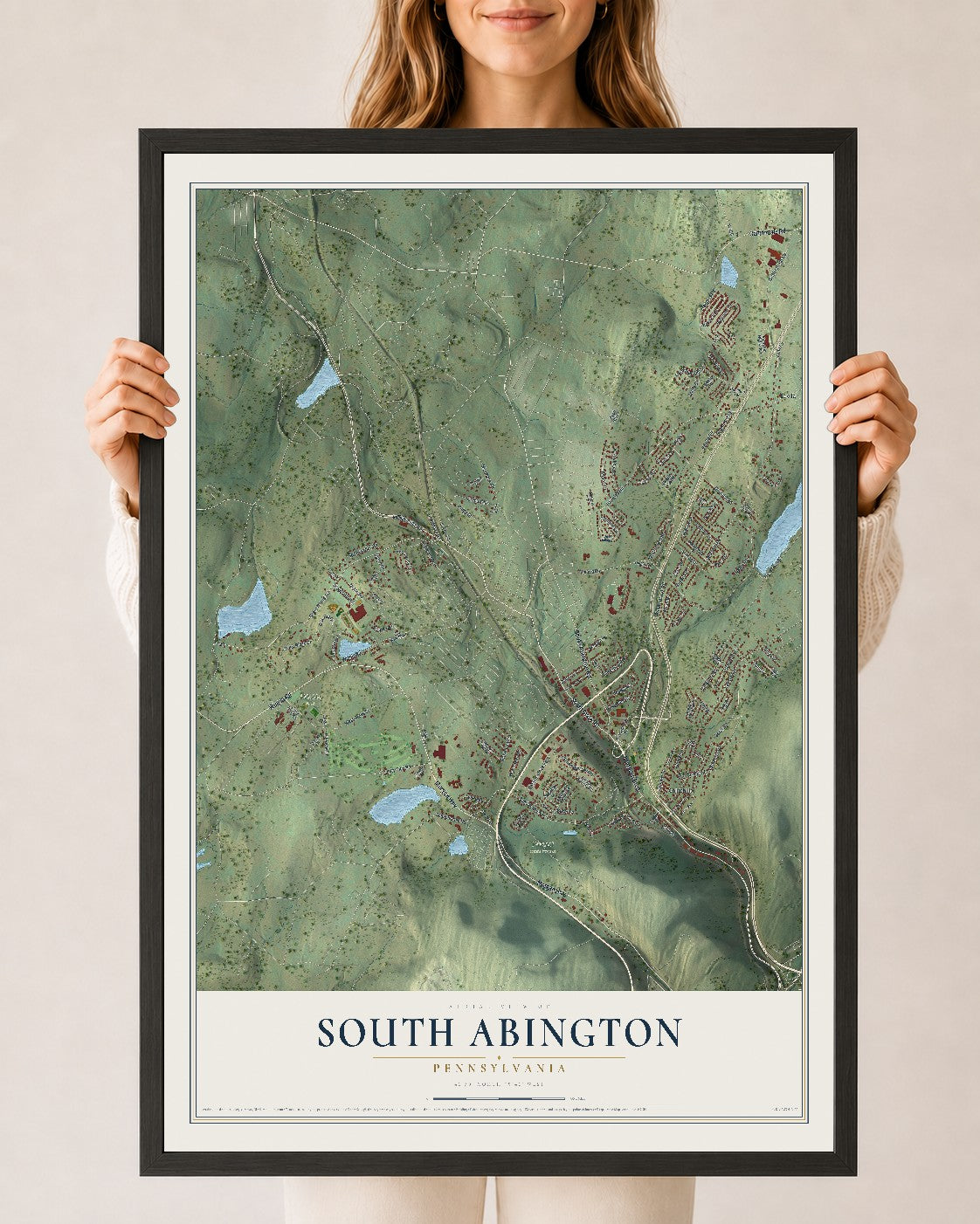 Map of South Abington, Pennsylvania, 24 x 36 inch print in a black wood frame