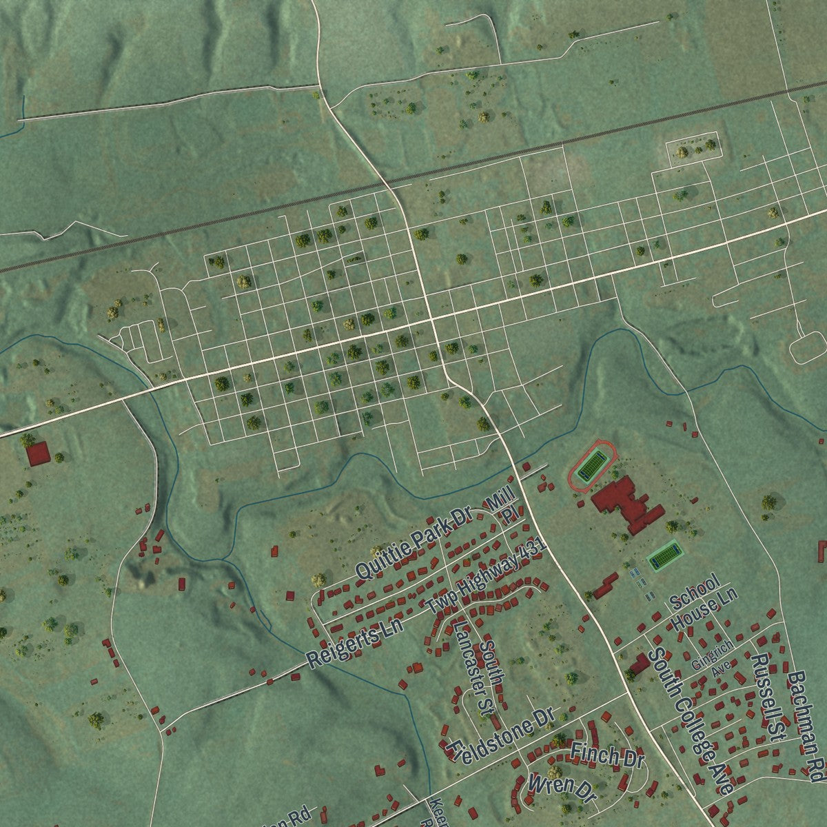 Close-up of the map of South Annville, Pennsylvania print showing street and building detail