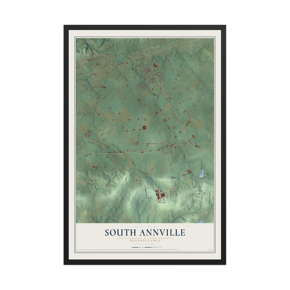 Map of South Annville, Pennsylvania, 12 x 18 inch print in a black wood frame