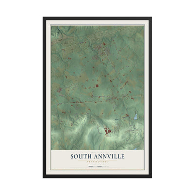 Map of South Annville, Pennsylvania, 12 x 18 inch print in a black wood frame