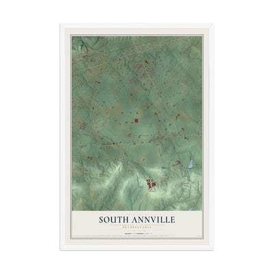 Map of South Annville, Pennsylvania, 12 x 18 inch print in a white wood frame