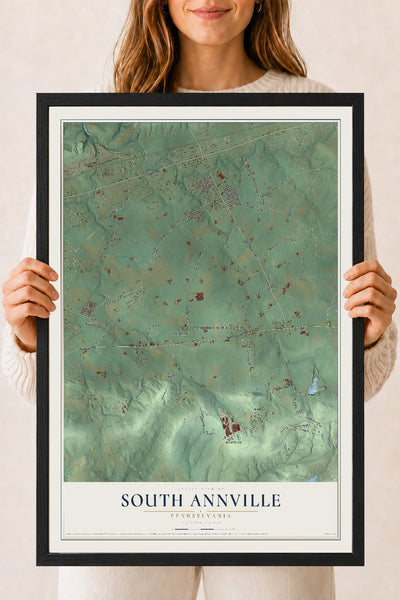 Map of South Annville, Pennsylvania, 18 x 24 inch print in a black wood frame