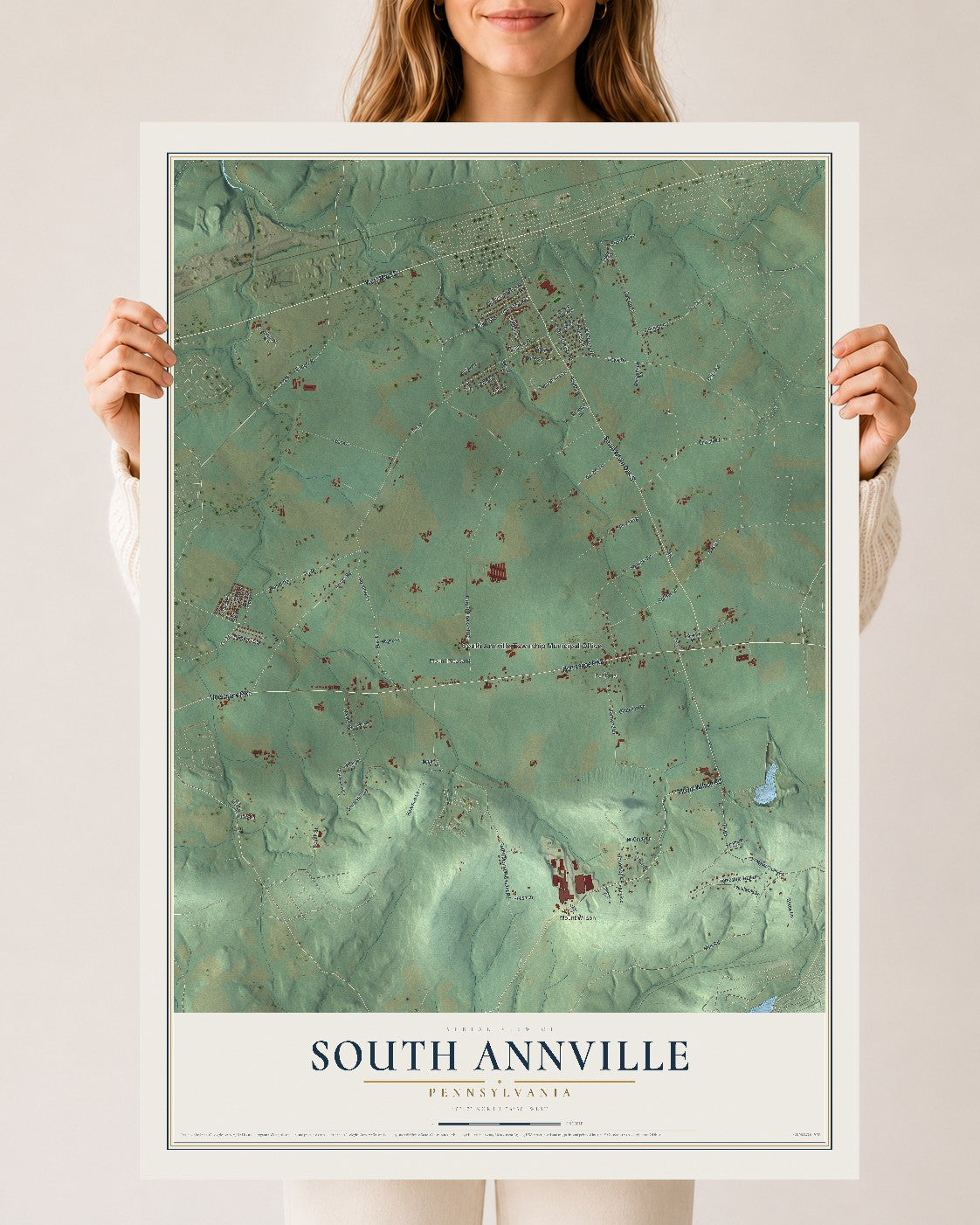 Map of South Annville, Pennsylvania, 24 x 36 inch unframed archival matte print