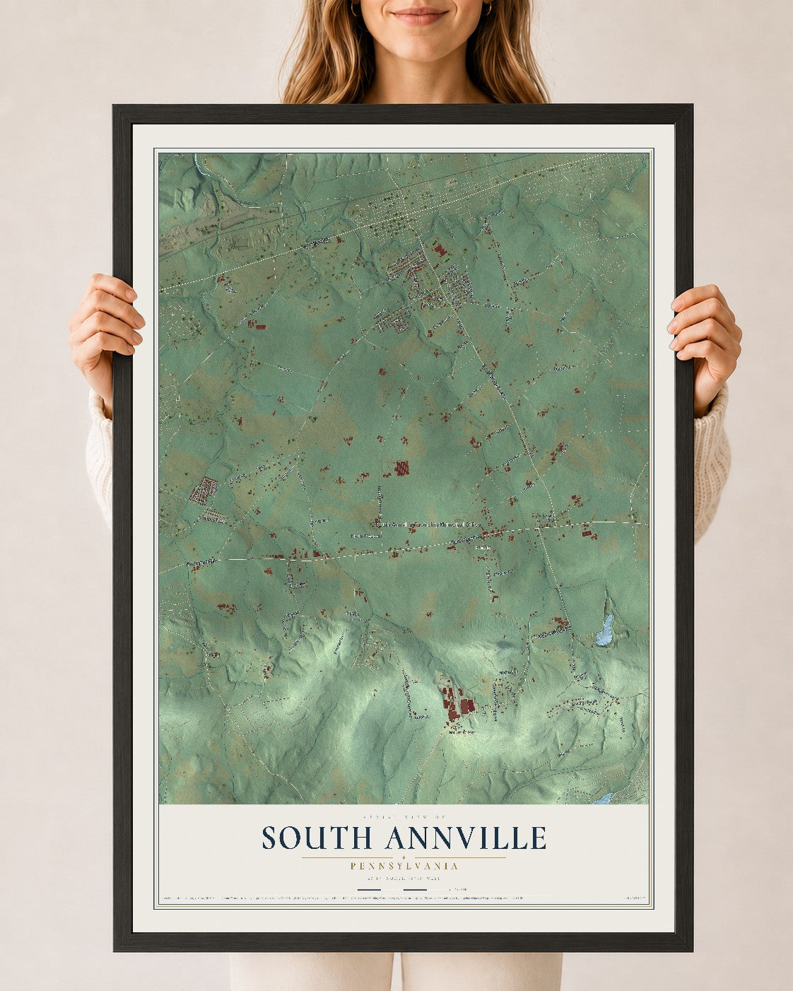 Map of South Annville, Pennsylvania, 24 x 36 inch print in a black wood frame