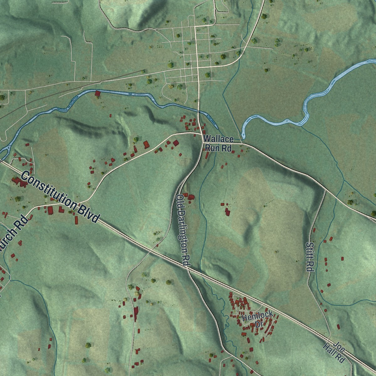 Second close-up of the map of South Beaver, Pennsylvania print showing more streets and buildings