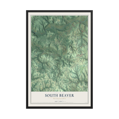 Map of South Beaver, Pennsylvania, 12 x 18 inch print in a black wood frame
