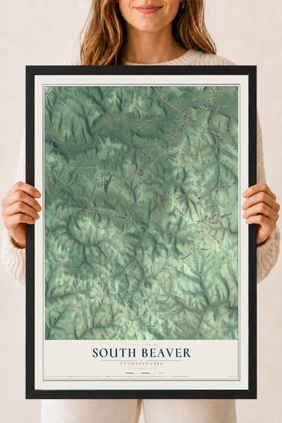 Map of South Beaver, Pennsylvania, 18 x 24 inch print in a black wood frame