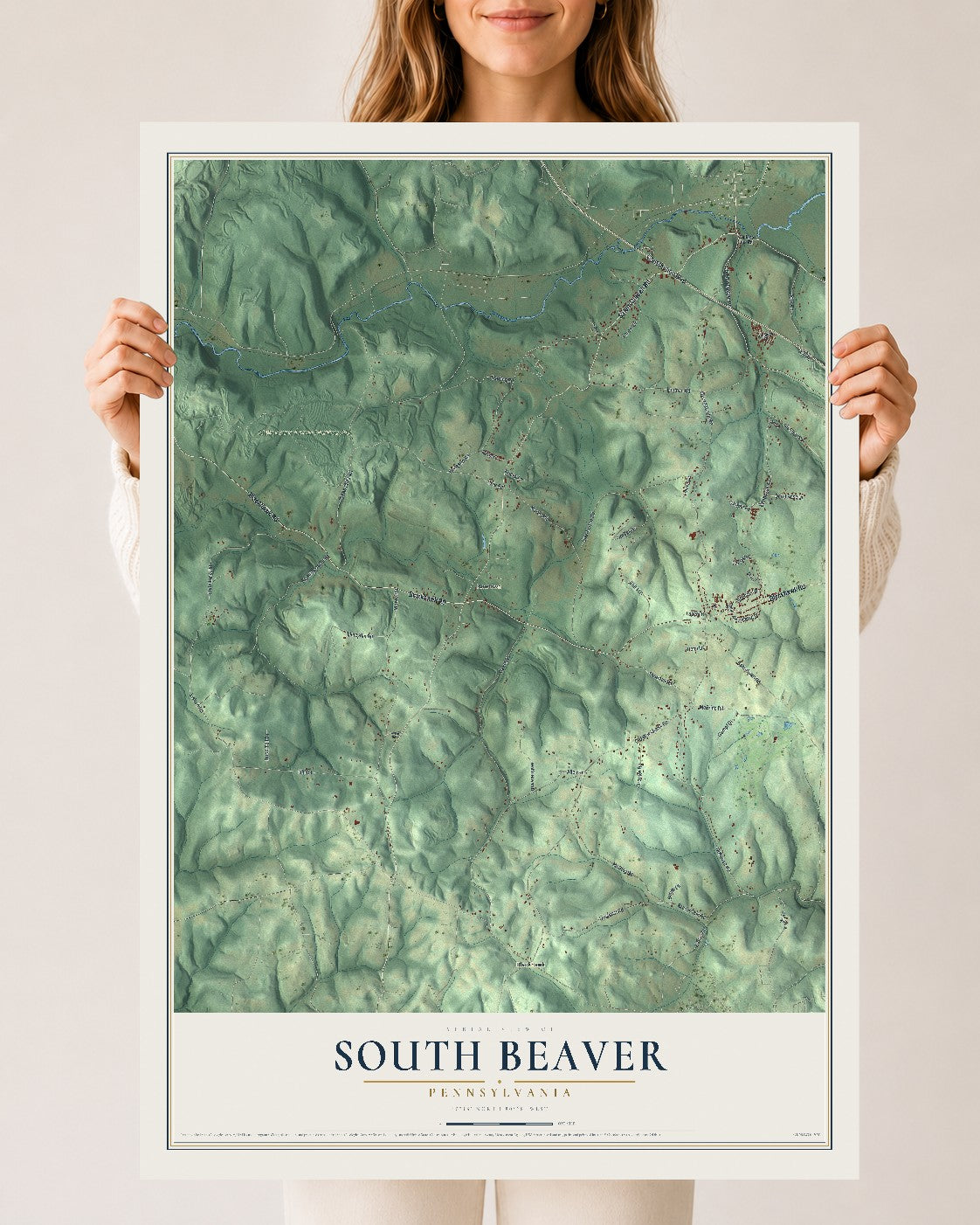 Map of South Beaver, Pennsylvania, 24 x 36 inch unframed archival matte print