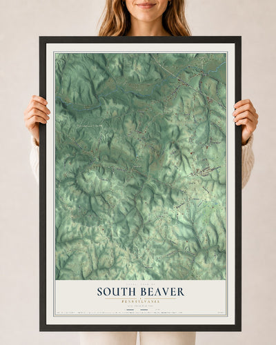 Map of South Beaver, Pennsylvania, 24 x 36 inch print in a black wood frame