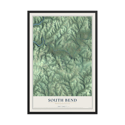 Map of South Bend, Pennsylvania, 12 x 18 inch print in a black wood frame