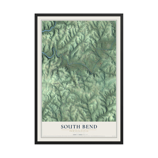 Map of South Bend, Pennsylvania, 12 x 18 inch print in a black wood frame