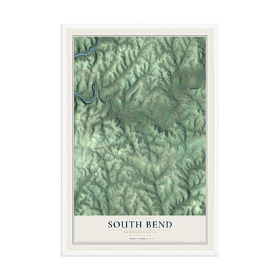 Map of South Bend, Pennsylvania, 12 x 18 inch print in a white wood frame