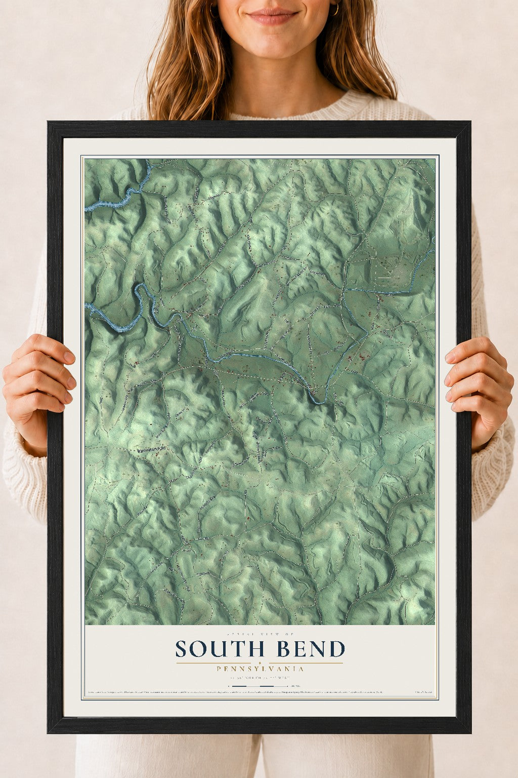 Map of South Bend, Pennsylvania, 18 x 24 inch print in a black wood frame