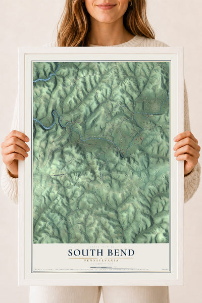 Map of South Bend, Pennsylvania, 18 x 24 inch print in a white wood frame