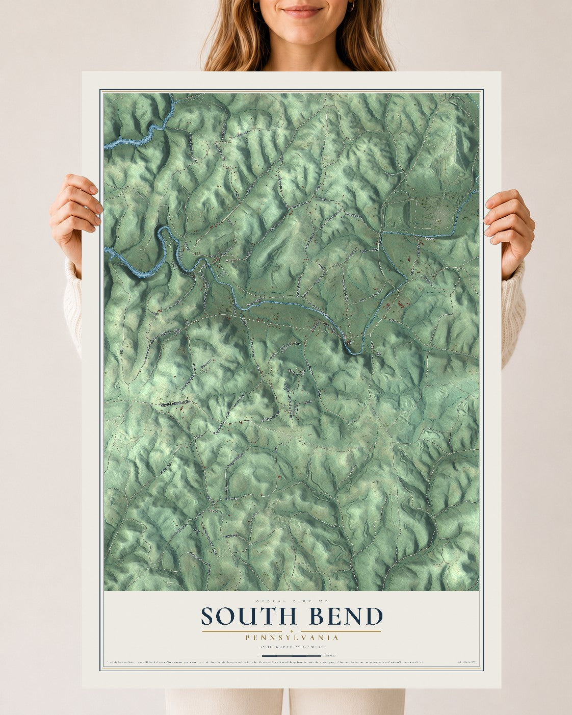 Map of South Bend, Pennsylvania, 24 x 36 inch unframed archival matte print