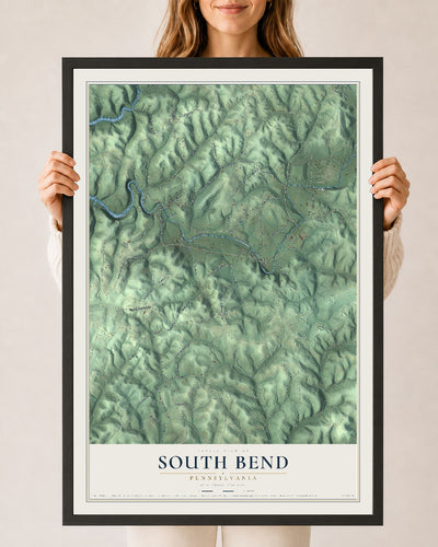 Map of South Bend, Pennsylvania, 24 x 36 inch print in a black wood frame