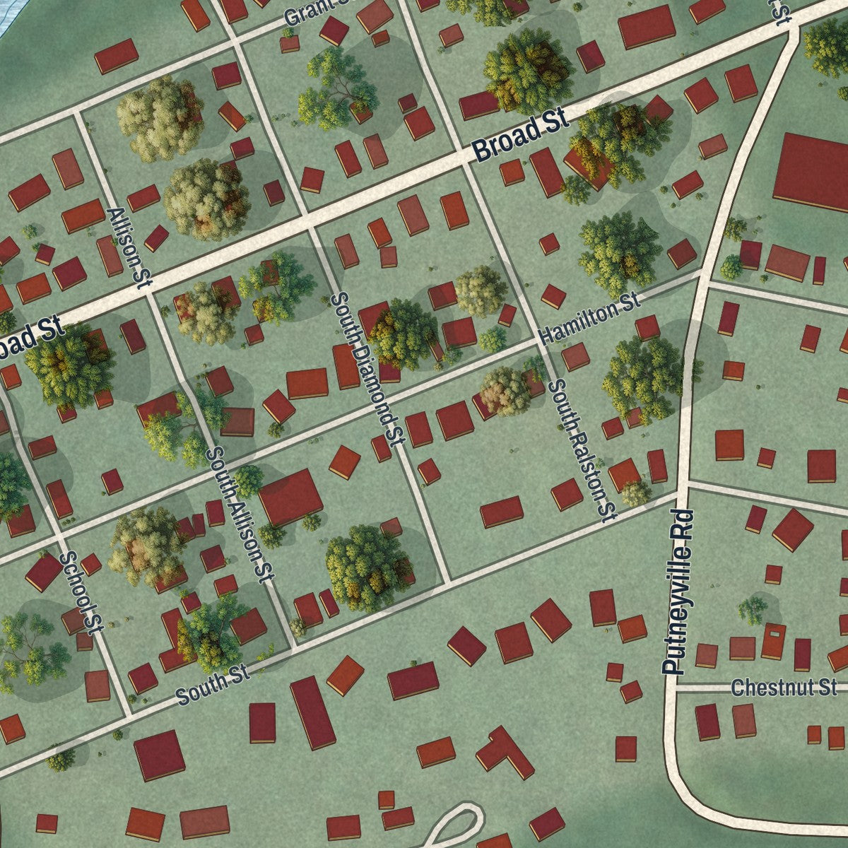 Close-up of the map of South Bethlehem, Pennsylvania print showing street and building detail