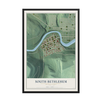 Map of South Bethlehem, Pennsylvania, 12 x 18 inch print in a black wood frame