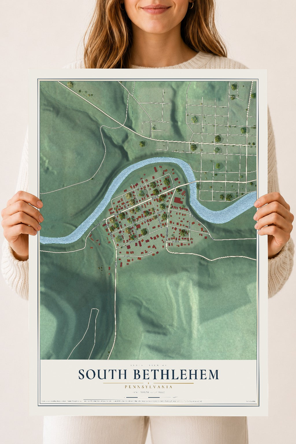 Map of South Bethlehem, Pennsylvania, 18 x 24 inch unframed archival matte print