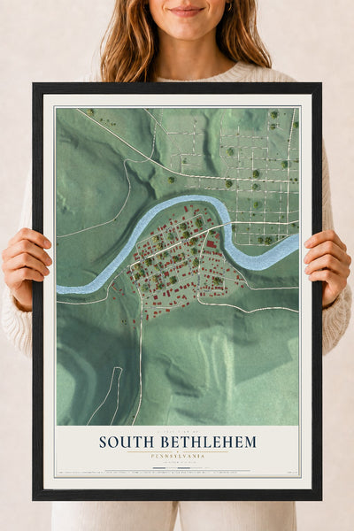 Map of South Bethlehem, Pennsylvania, 18 x 24 inch print in a black wood frame