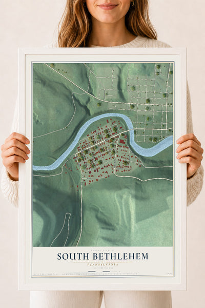 Map of South Bethlehem, Pennsylvania, 18 x 24 inch print in a white wood frame
