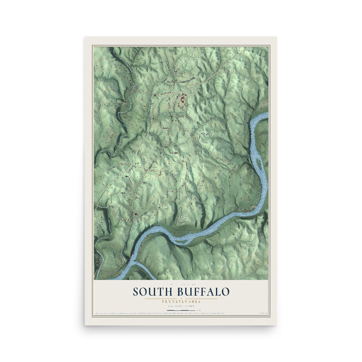 Map of South Buffalo, Pennsylvania, 12 x 18 inch unframed archival matte print