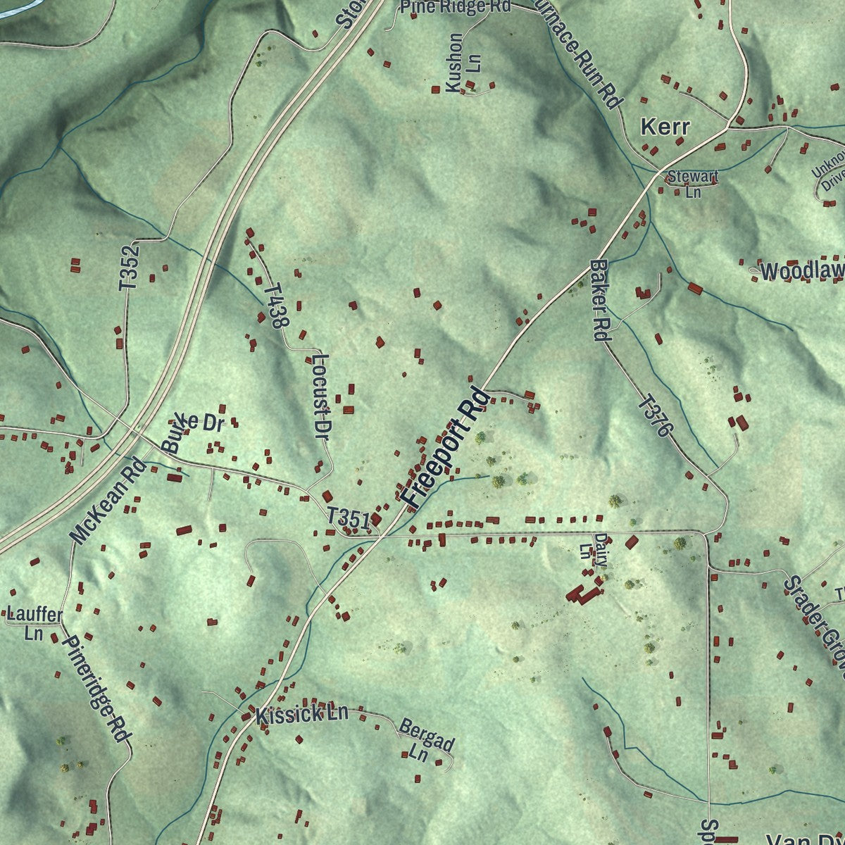 Close-up of the map of South Buffalo, Pennsylvania print showing street and building detail