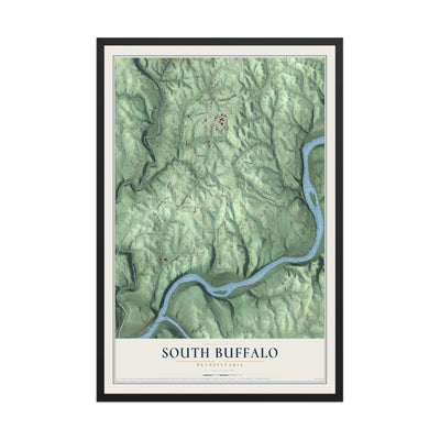 Map of South Buffalo, Pennsylvania, 12 x 18 inch print in a black wood frame