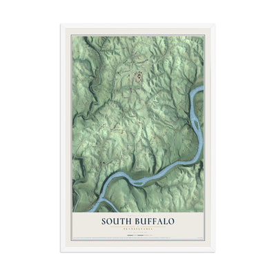 Map of South Buffalo, Pennsylvania, 12 x 18 inch print in a white wood frame