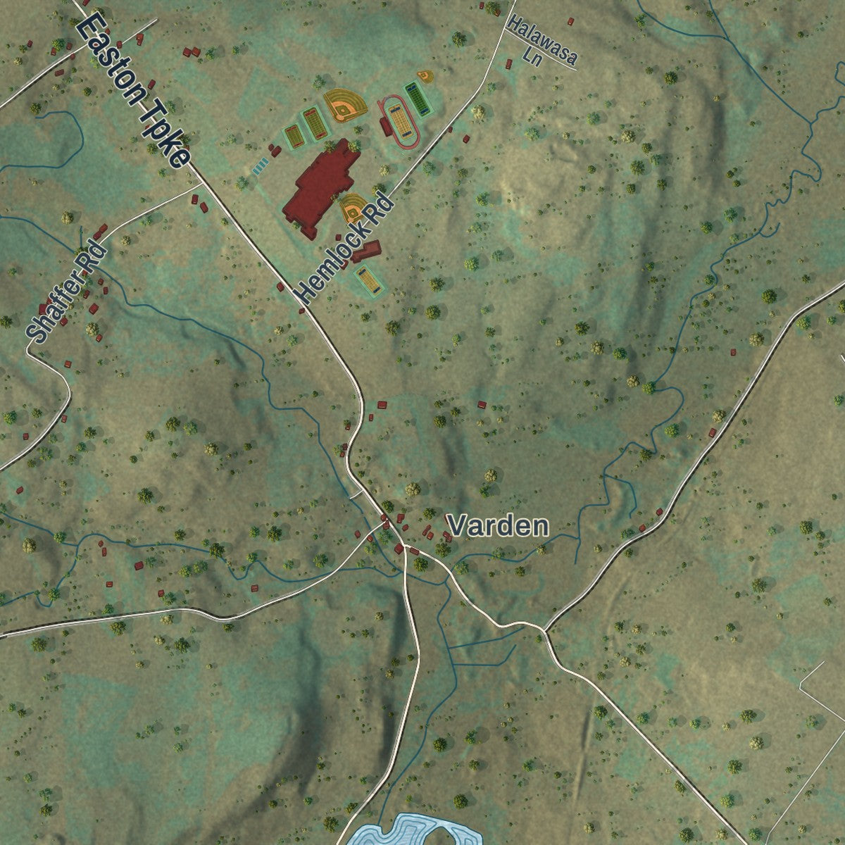 Close-up of the map of South Canaan, Pennsylvania print showing street and building detail