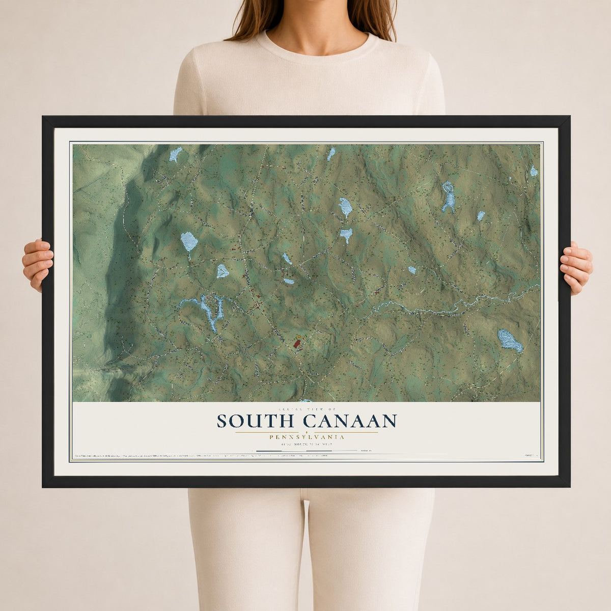 Map of South Canaan, Pennsylvania, 24 x 36 inch print in a black wood frame