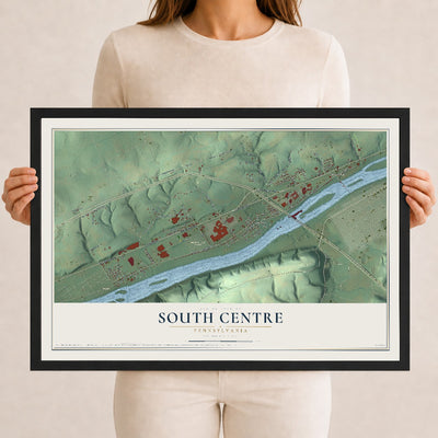 Map of South Centre, Pennsylvania, 12 x 18 inch print in a black wood frame