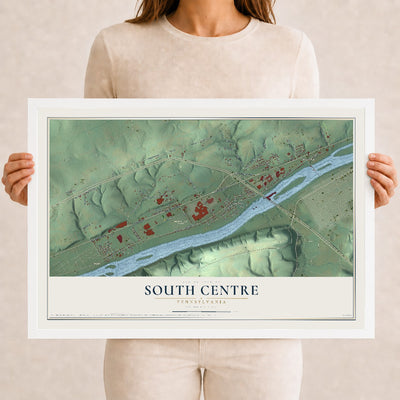 Map of South Centre, Pennsylvania, 12 x 18 inch print in a white wood frame