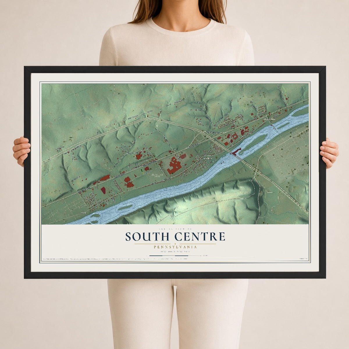 Map of South Centre, Pennsylvania, 24 x 36 inch print in a black wood frame