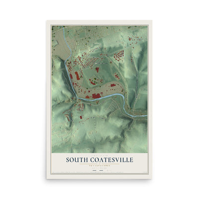 Map of South Coatesville, Pennsylvania, 12 x 18 inch unframed archival matte print