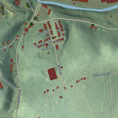 Second close-up of the map of South Coatesville, Pennsylvania print showing more streets and buildings