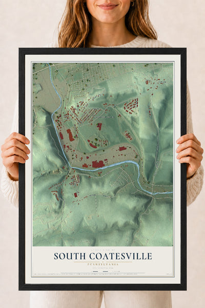 Map of South Coatesville, Pennsylvania, 18 x 24 inch print in a black wood frame