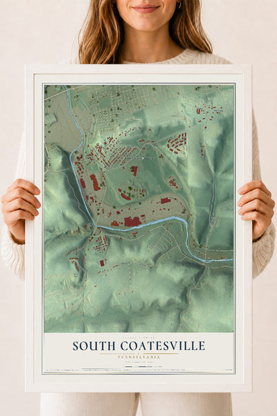 Map of South Coatesville, Pennsylvania, 18 x 24 inch print in a white wood frame