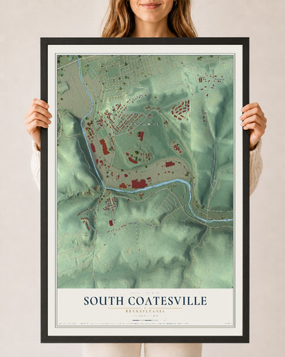 Map of South Coatesville, Pennsylvania, 24 x 36 inch print in a black wood frame