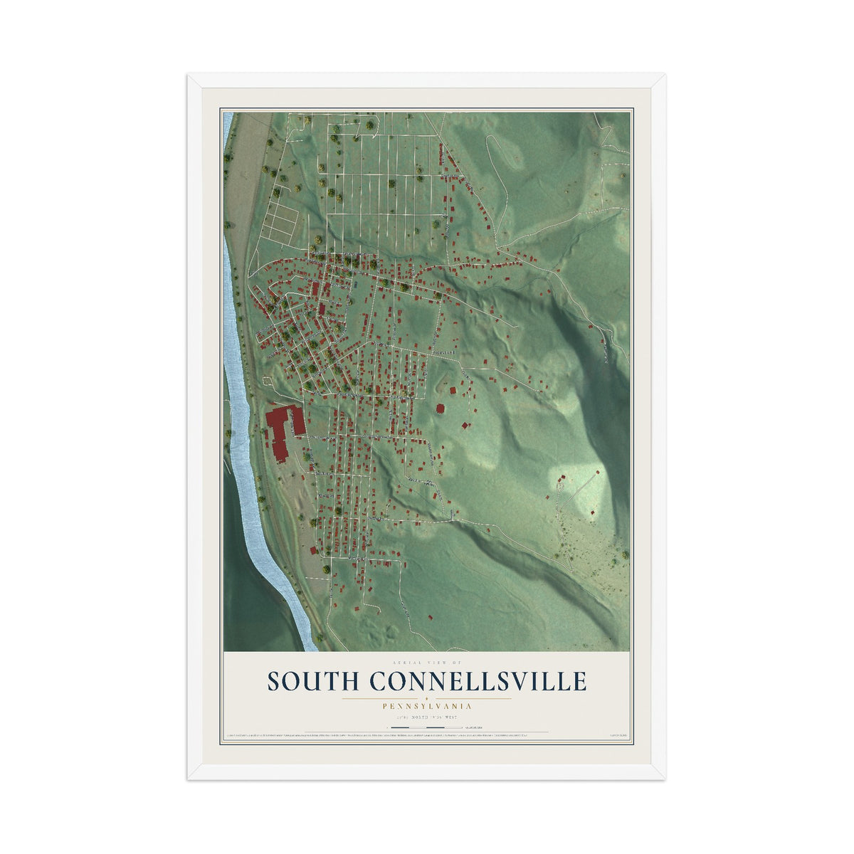 Map of South Connellsville, Pennsylvania, 12 x 18 inch print in a white wood frame