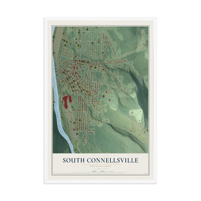 Map of South Connellsville, Pennsylvania, 12 x 18 inch print in a white wood frame
