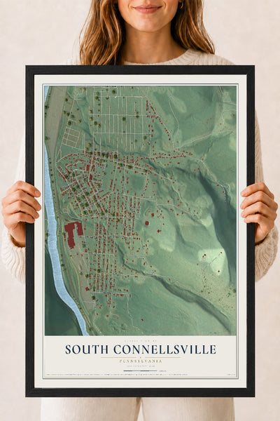 Map of South Connellsville, Pennsylvania, 18 x 24 inch print in a black wood frame