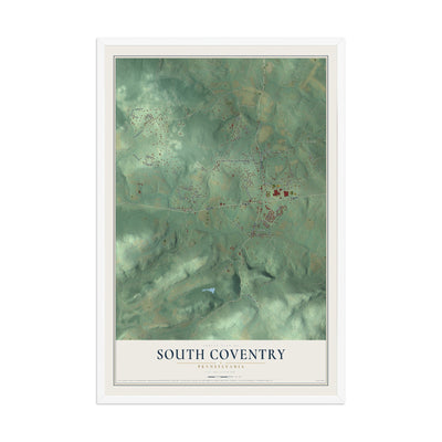 Map of South Coventry, Pennsylvania, 12 x 18 inch print in a white wood frame
