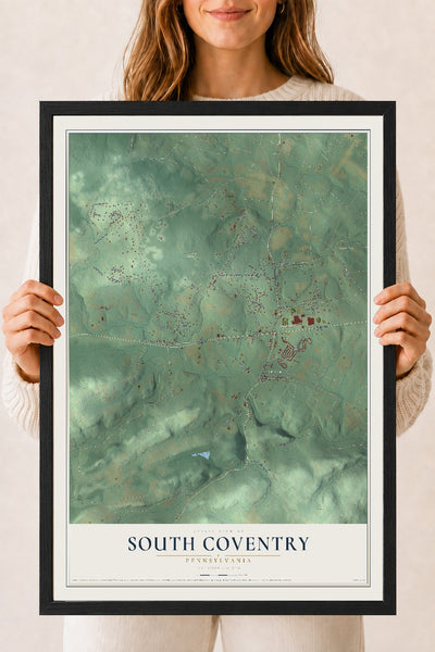 Map of South Coventry, Pennsylvania, 18 x 24 inch print in a black wood frame